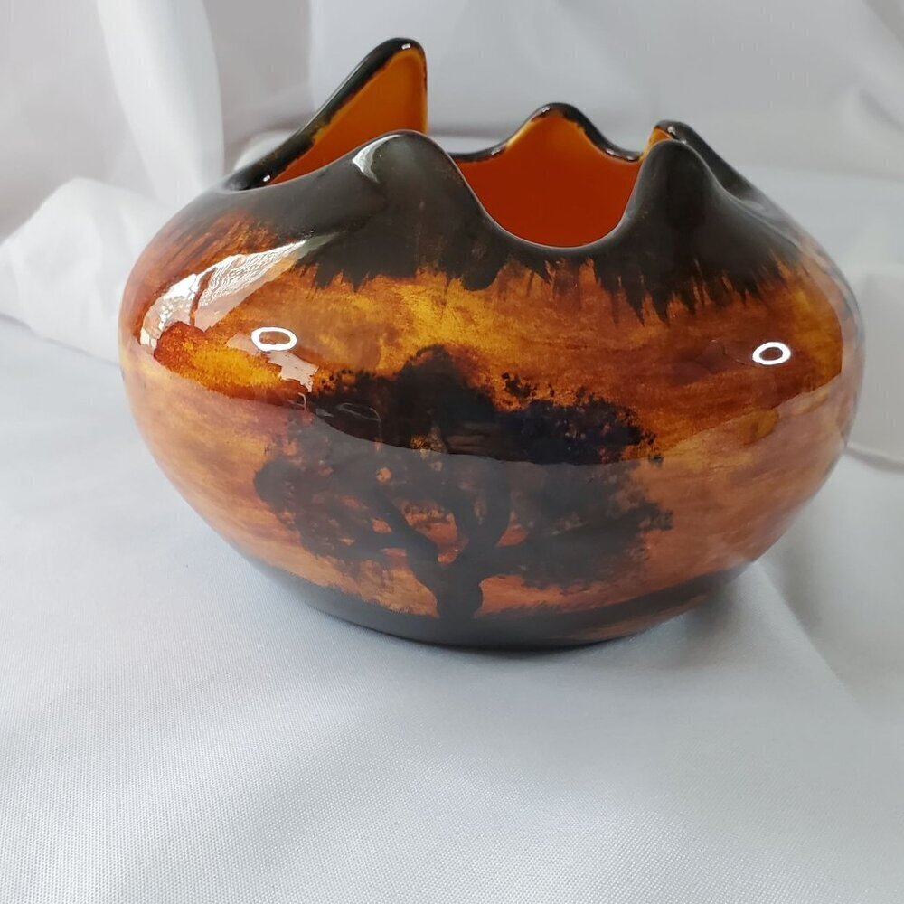Vintage 1980s Art Pottery Planter Desert Landscape & Palm Tree Design Signed - Picture 9 of 16